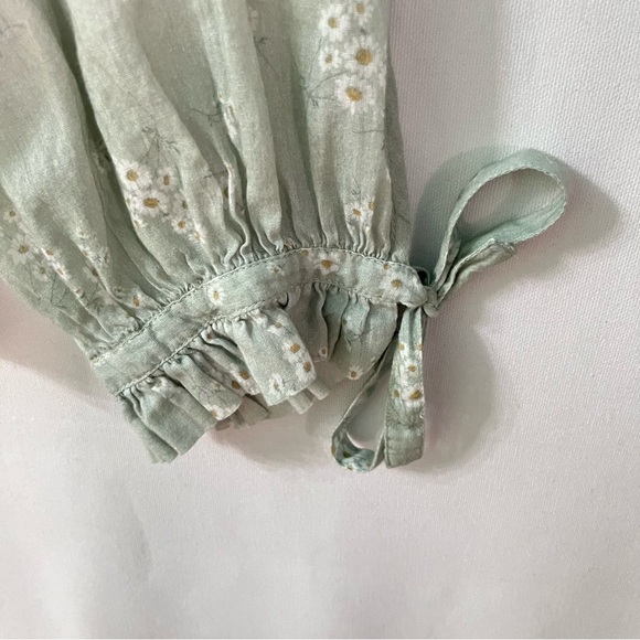 Doen blouse XS womens Green floral Cotton Lightweight top Ruffle Long tie sleeve - Picture 4 of 7